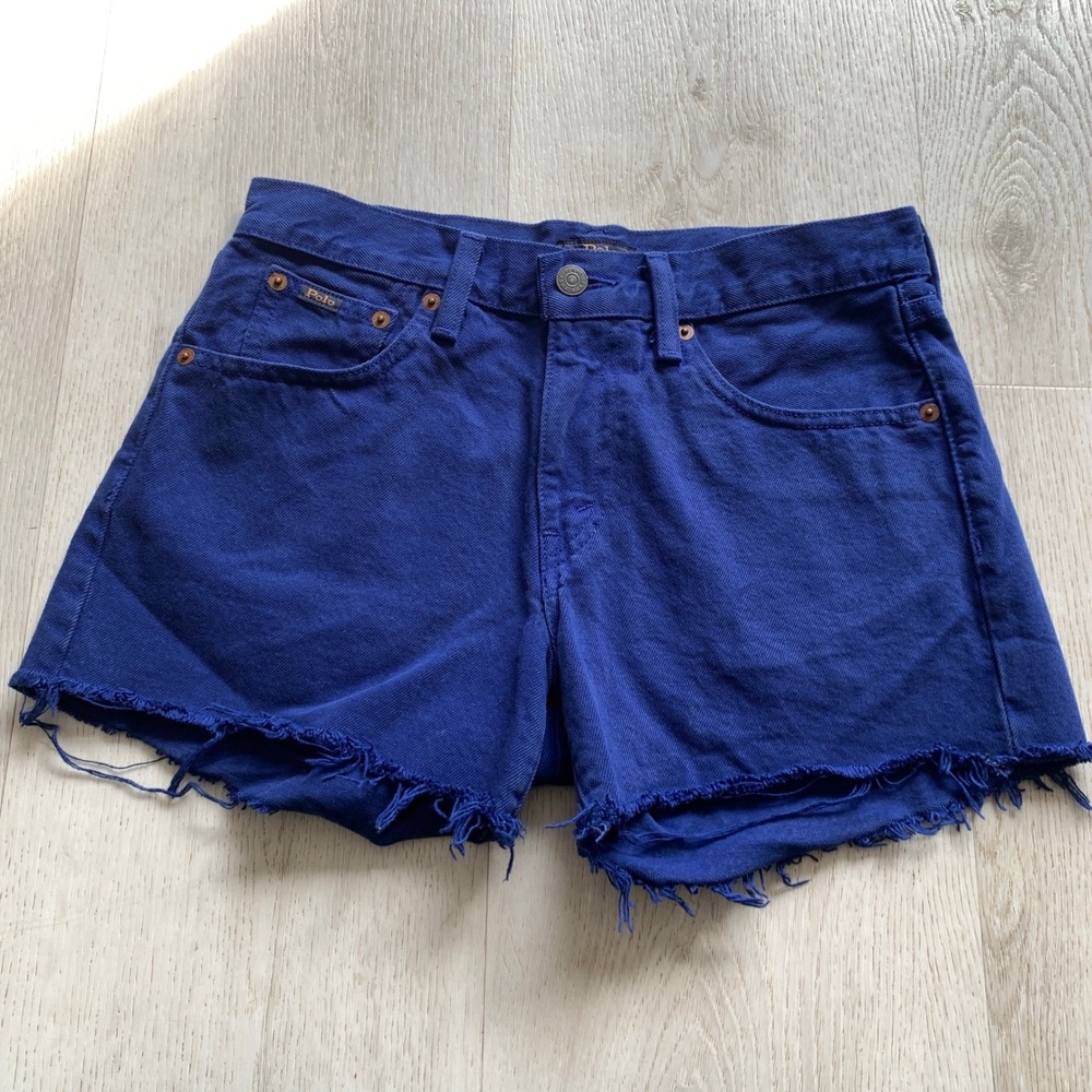 Polo Ralph Lauren Women's The Crosby Relaxed Denim Shorts Blue Frayed‎ Hem
